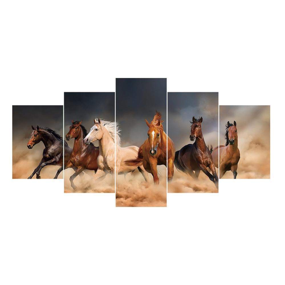 5-pictures 6 Horse - Full Drill Diamond Painting - 95x45cm