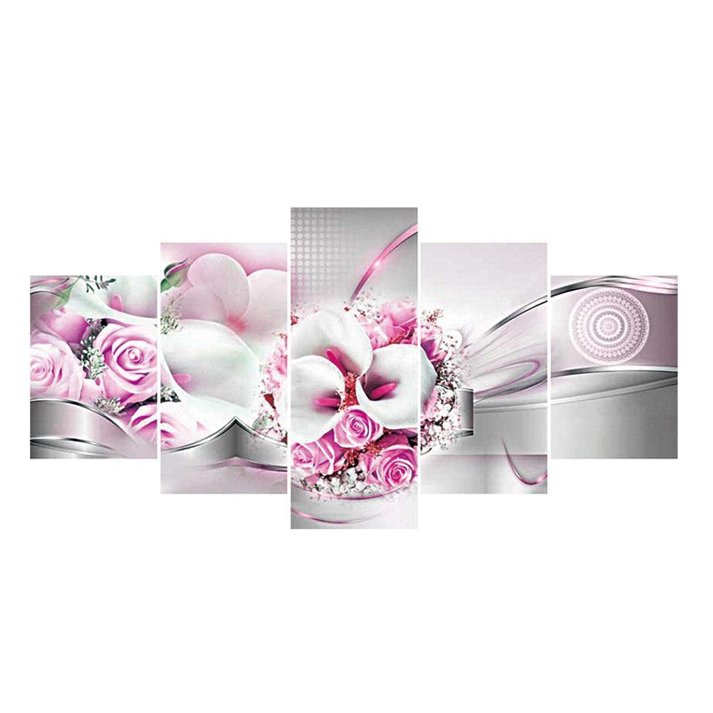 5-pictures Flower - Full Drill Diamond Painting - 95x45cm