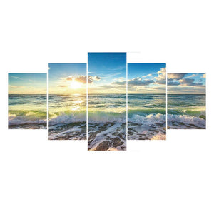 5-pictures Beach - Full Drill Diamond Painting - 95x45cm