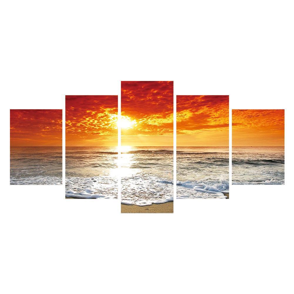 5-pictures Beach - Full Drill Diamond Painting - 95x45cm