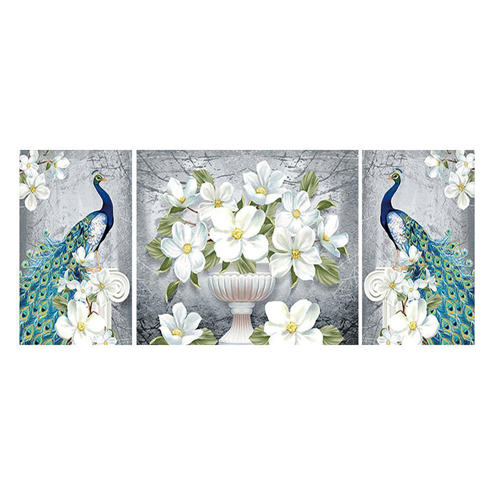 3-pictures Peacock - Full Drill Diamond Painting - 90x40cm