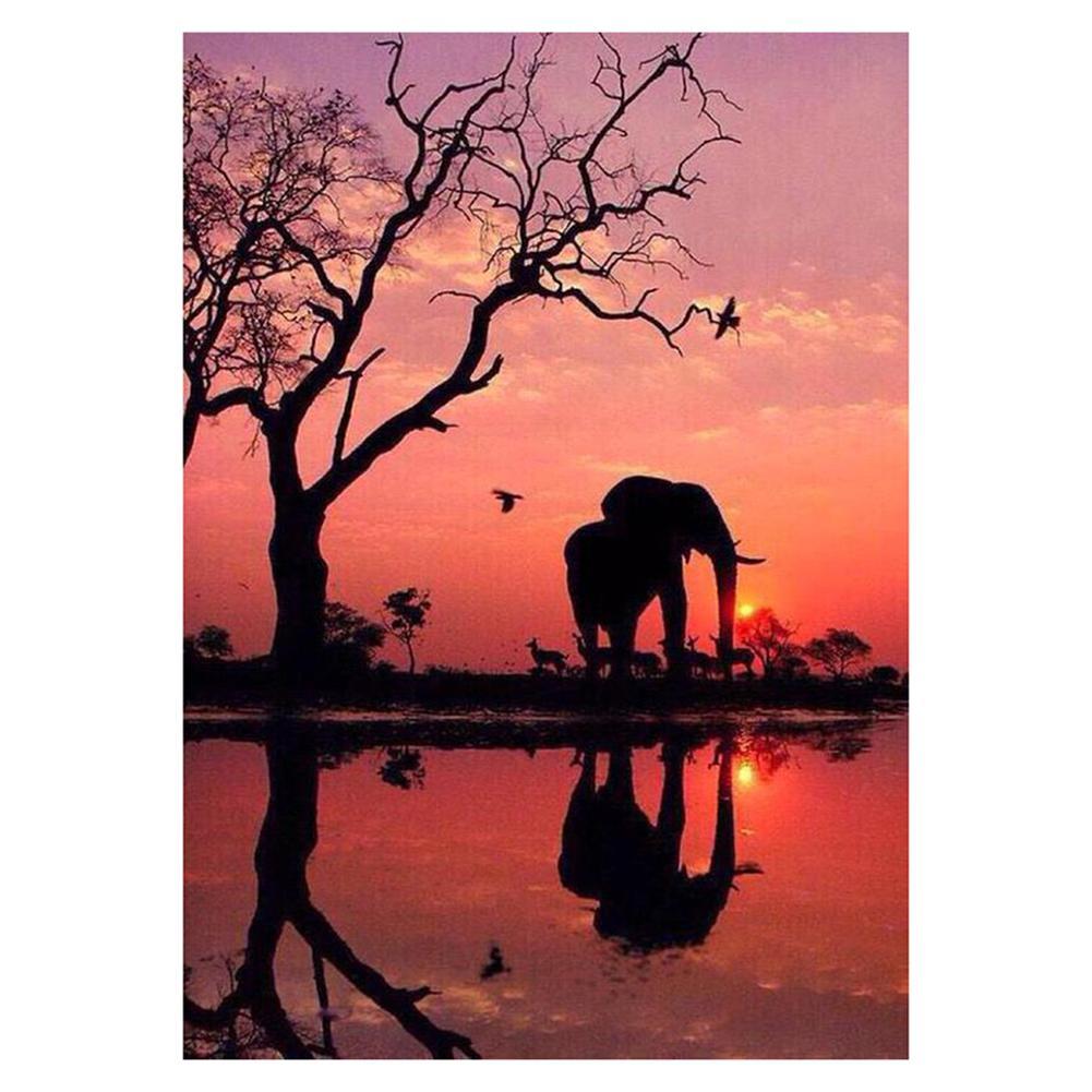Elephant Sunset - Full Drill Diamond Painting