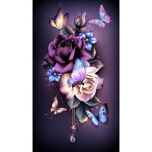 Purple Flower Butterfly - Full Drill Diamond Painting