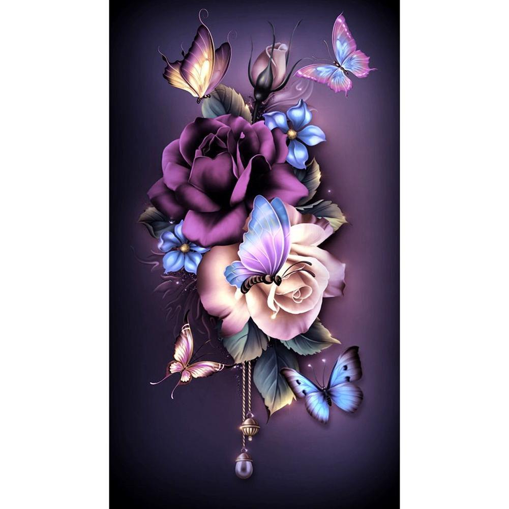 Purple Flower Butterfly - Full Drill Diamond Painting
