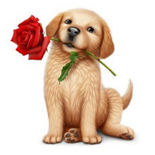 Load image into Gallery viewer, Dog with rose - Full Drill Diamond Painting
