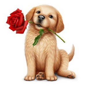 Dog with rose - Full Drill Diamond Painting