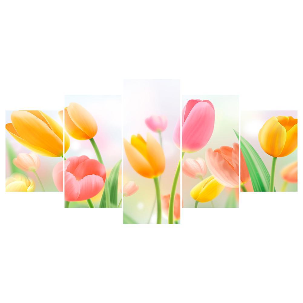 5-pictures Tulip - Full Drill Diamond Painting - 95x45cm