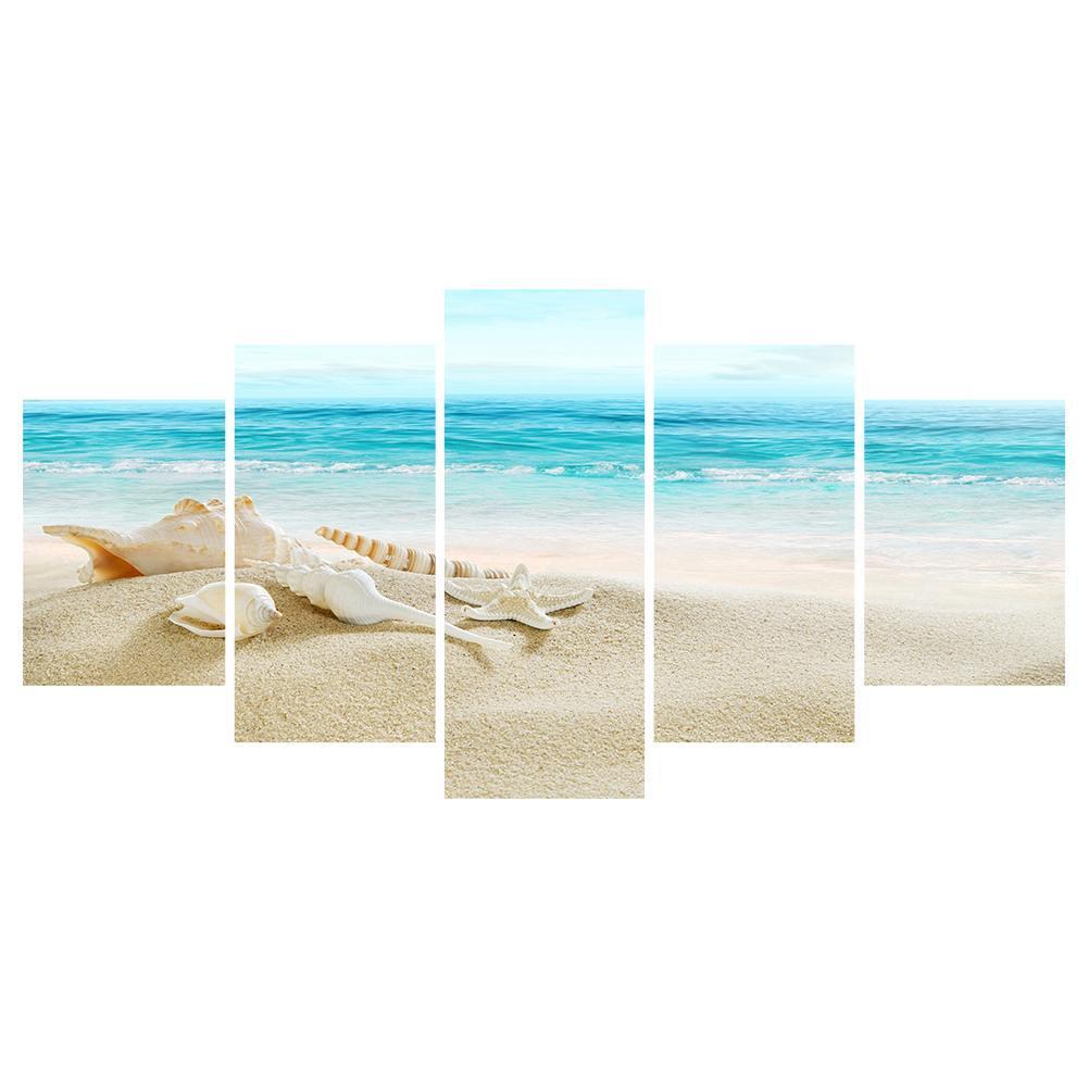 5-pictures Beach - Full Drill Diamond Painting - 95x45cm