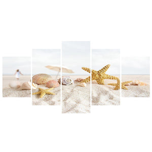 5-pictures Beach - Full Drill Diamond Painting - 95x45cm
