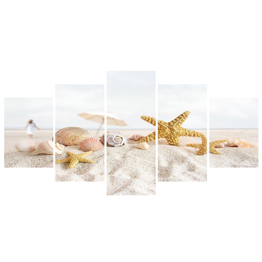 5-pictures Beach - Full Drill Diamond Painting - 95x45cm