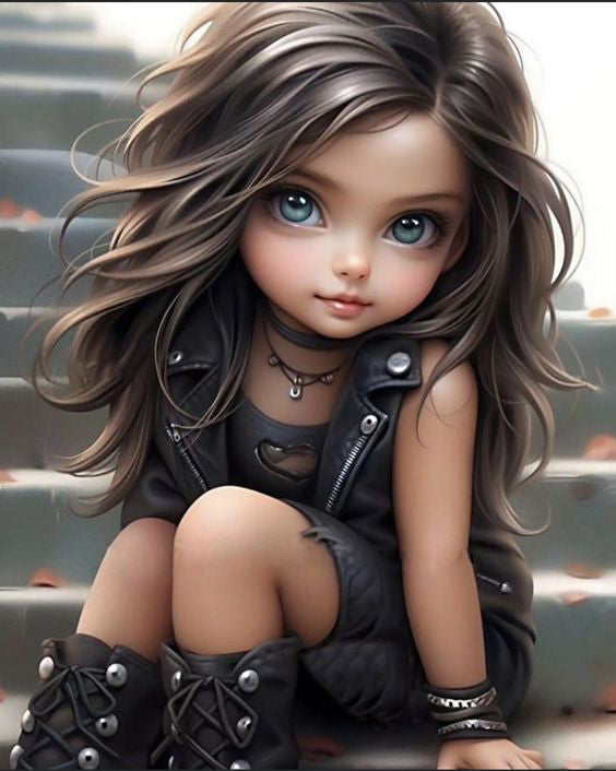 Black Motor Girl-Full Round/Square Diamond Painting-30x40cm/40x50cm/50x70cm