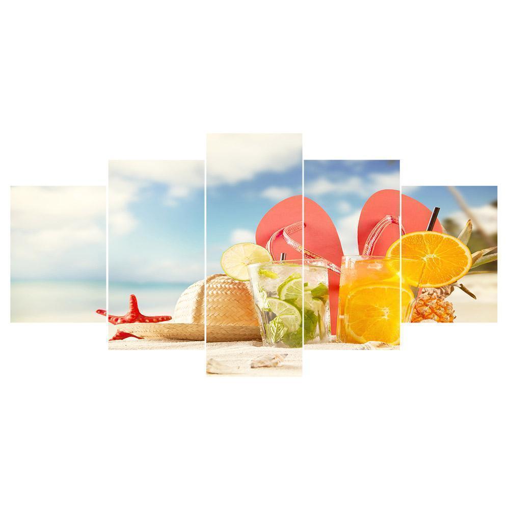 5-pictures Beach - Full Drill Diamond Painting - 95x45cm
