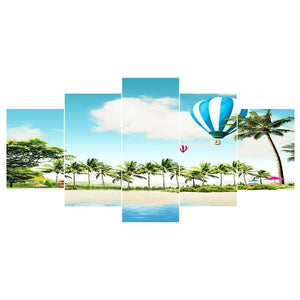 5-pictures Beach - Full Drill Diamond Painting - 95x45cm