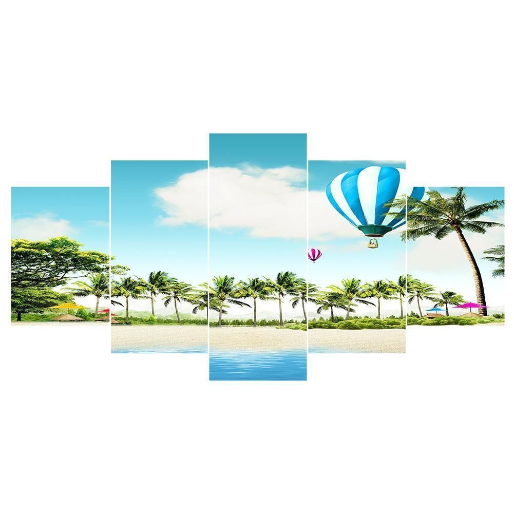 5-pictures Beach - Full Drill Diamond Painting - 95x45cm