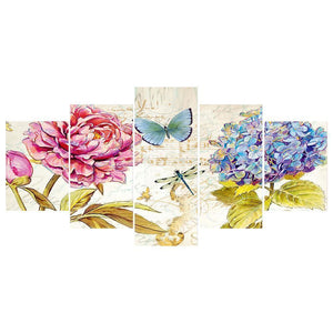 5-pictures Butterfly - Full Drill Diamond Painting - 95x45cm
