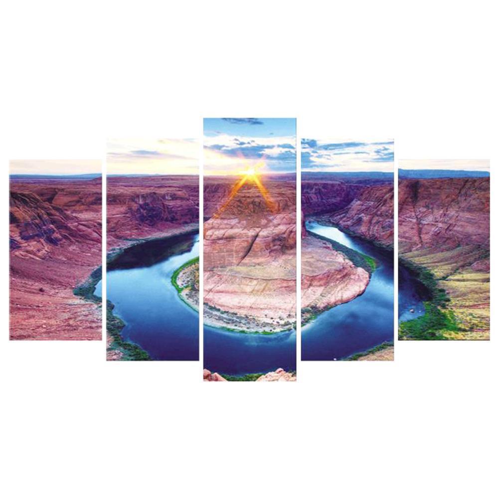 5-pictures Ring Lake Water - Full Drill Diamond Painting - 95x45cm