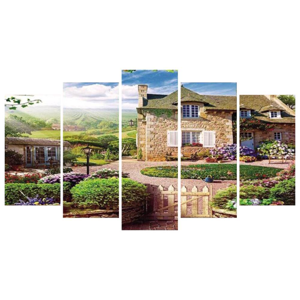 5-pictures House Scenery - Full Drill Diamond Painting - 95x45cm