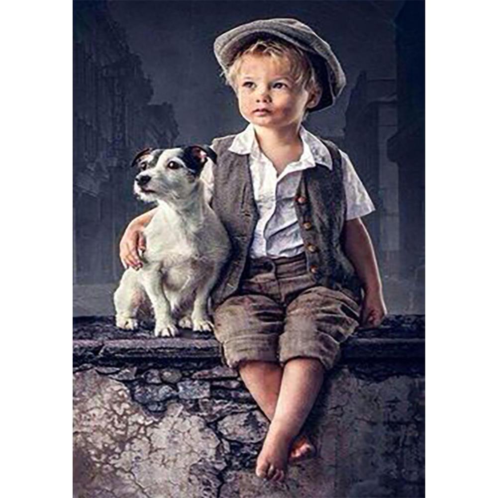 Little Boy and Dog - Full Drill Diamond Painting