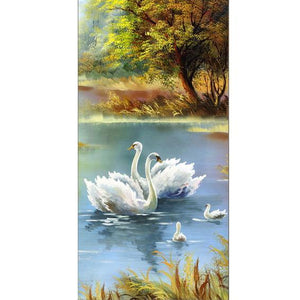Swan Family - Full Drill Diamond Painting - 85x45cm