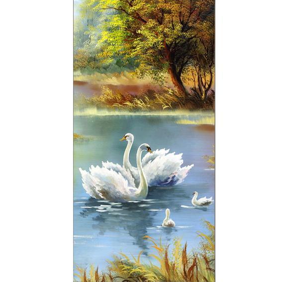 Swan Family - Full Drill Diamond Painting - 85x45cm