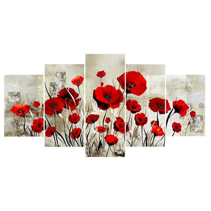 5-pictures Flower  - Full Drill Diamond Painting - 95x45cm
