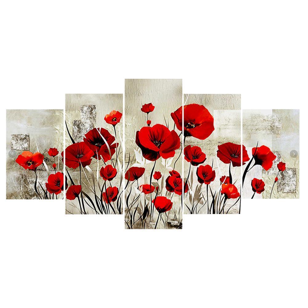 5-pictures Flower  - Full Drill Diamond Painting - 95x45cm