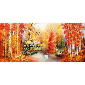 Autumn Maple Leaves - Full Drill Diamond Painting - 100x50cm