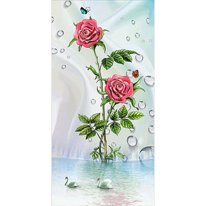 Flower and Swans - Full Drill Diamond Painting - 45x85cm