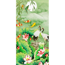 Load image into Gallery viewer, Lotus Pond and Crane - Full Drill Diamond Painting - 45x85cm
