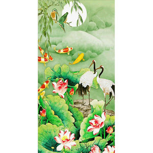 Lotus Pond and Crane - Full Drill Diamond Painting - 45x85cm