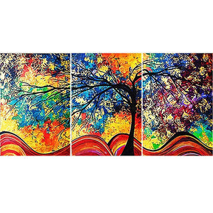 3-pictures Colorful Tree - Full Drill Diamond Painting - 95x45cm