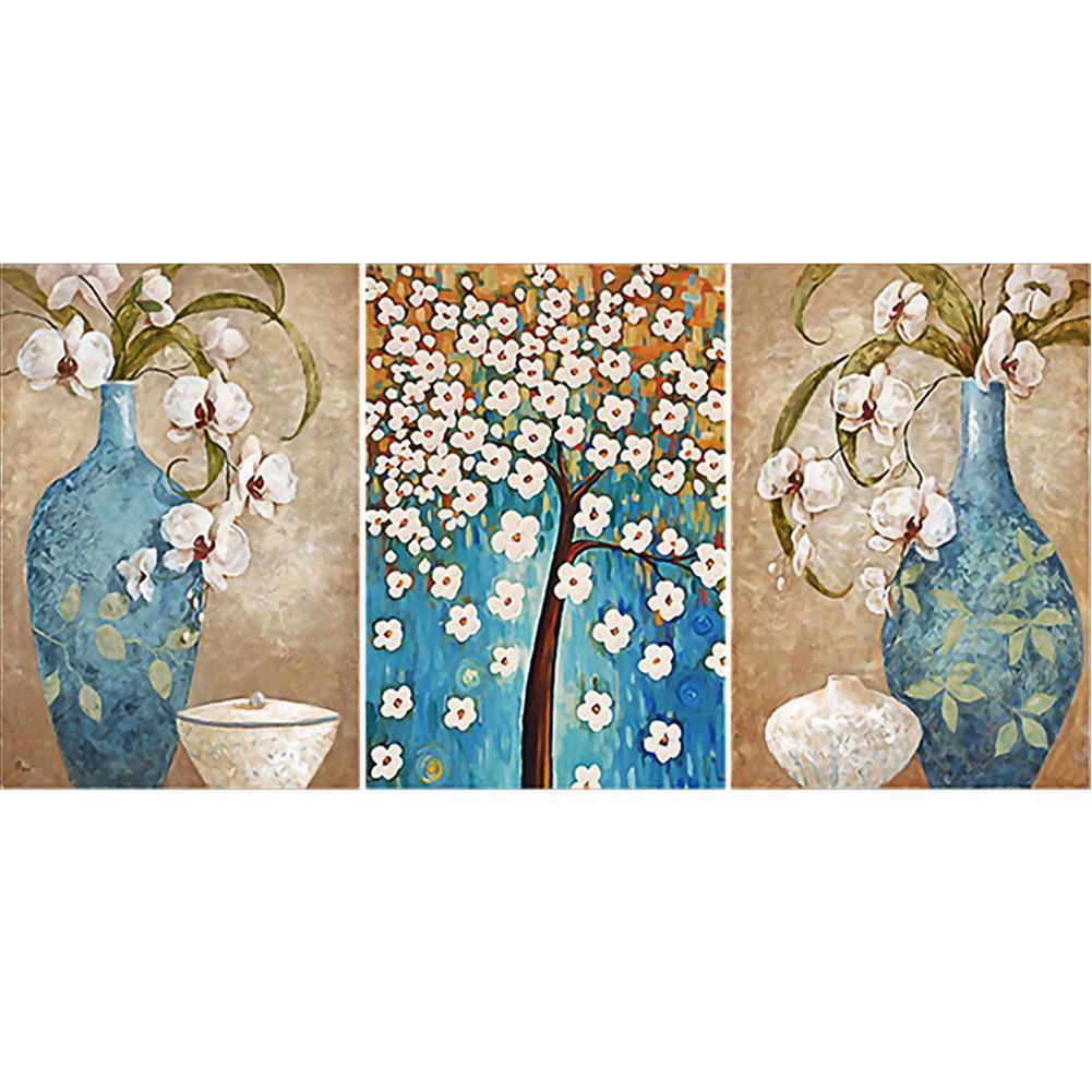 3-pictures Vase Tree - Full Drill Diamond Painting - 95x45cm