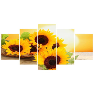 5-pictures Sunflower - Full Drill Diamond Painting - 95x45cm