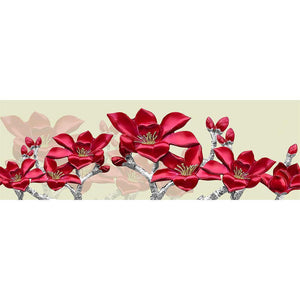 Red Flower Stitching Landscape - Full Drill Diamond Painting - 80x30cm