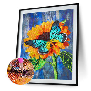 Butterfly Sunflower-Special Shaped Crystal Diamond Painting-30*40cm