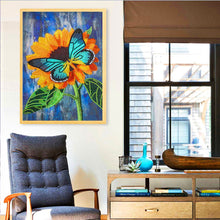 Load image into Gallery viewer, Butterfly Sunflower-Special Shaped Crystal Diamond Painting-30*40cm
