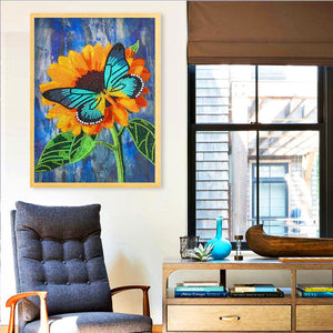 Butterfly Sunflower-Special Shaped Crystal Diamond Painting-30*40cm