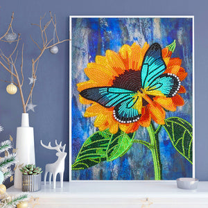 Butterfly Sunflower-Special Shaped Crystal Diamond Painting-30*40cm