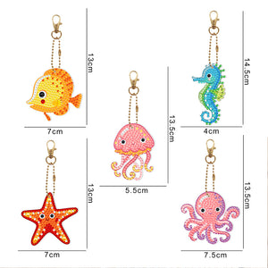 5pcs Aquatic Creatures Double Sided Keychain
