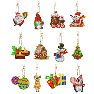 12Pcs/Set Christmas-Double Side Drill-Diamond Keychain