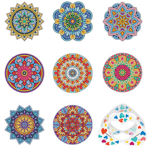 8pcs/set +1 storage rack-Mandala-Acrylic Diamond Coaster