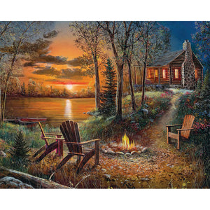 House In Evening-Full Round Diamond Painting-40x30cm