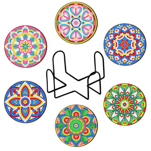 8pcs/set +1 storage rack-Mandala-Wooden Diamond Coaster
