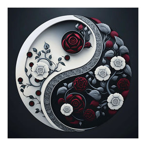 Rose Yin Yang Diagram-Full Round Diamond Painting-30x30cm