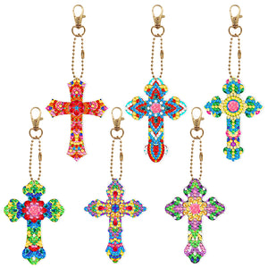 6pcs/Set-Cross-Double Side Drill-Diamond Keychain