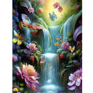 Butterfly Flower Waterfall-Full Round Diamond Painting-30x40cm