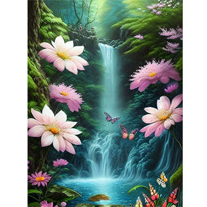 Butterfly Flower Waterfall-Full Round Diamond Painting-30x40cm