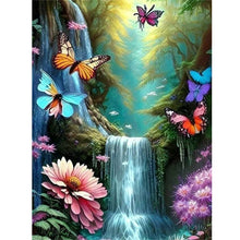Load image into Gallery viewer, Butterfly Flower Waterfall-Full Round Diamond Painting-30x40cm
