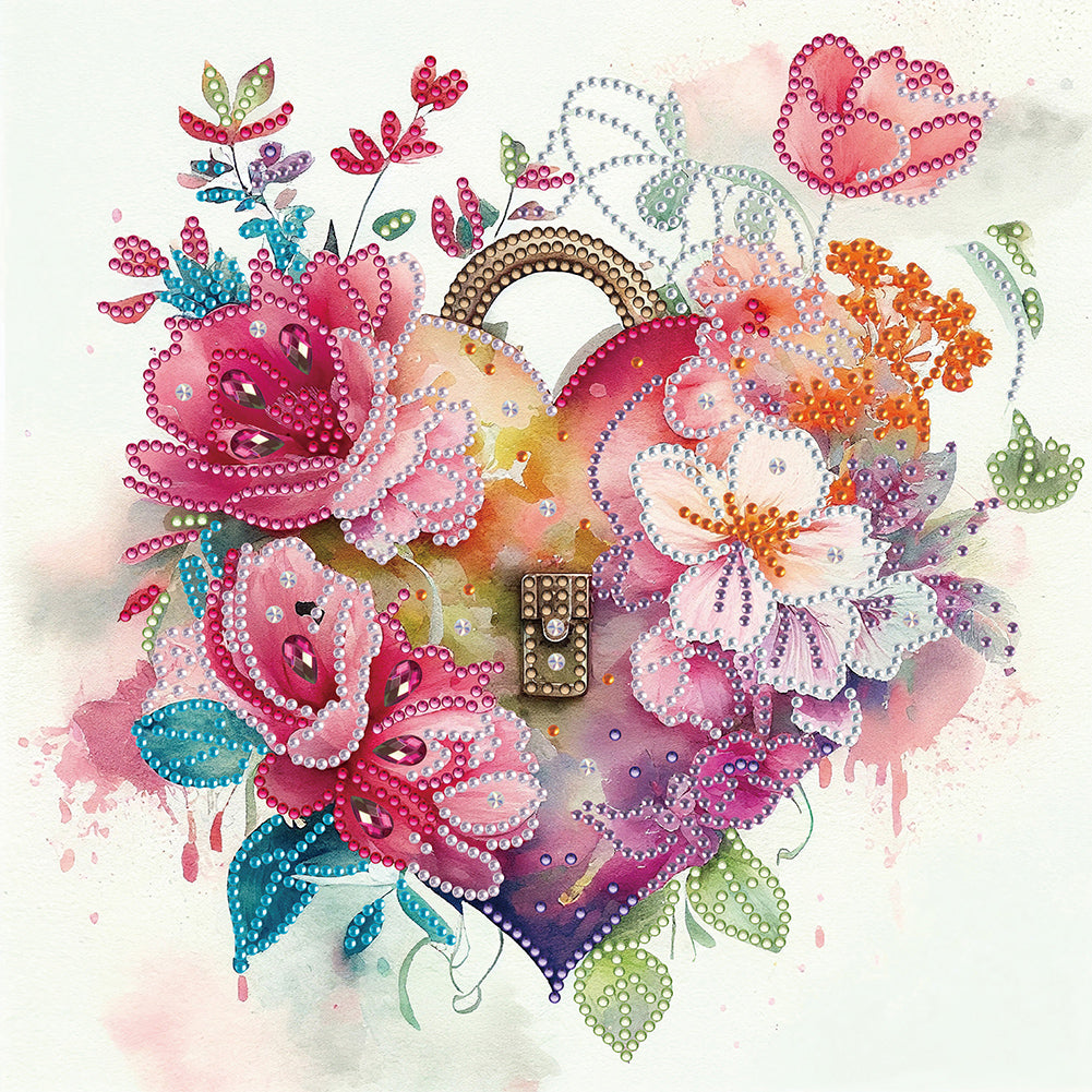 Flower Love Lock-Partial Special Diamond Painting-30x30cm