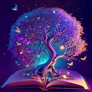 Tree Of Wisdom In Books-Full Round Diamond Painting-30x30cm